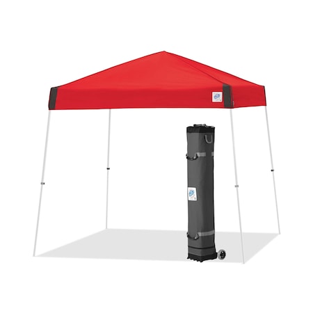 E-Z Up Vista Shelter, 12' W x 12' L, White Steel Frame, Red Top VS3WH12PN